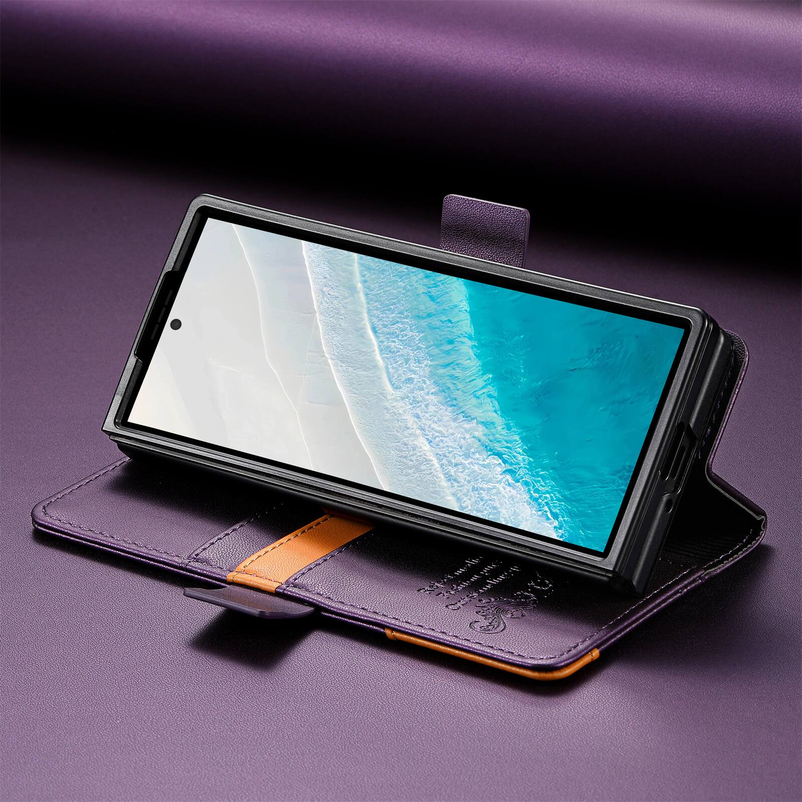 Alt View 4. Dteck - Wallet Case for Samsung Galaxy Z Fold8 Ultra, Leather Folio Cover with Card Slots & Magnetic Closure - Purple.