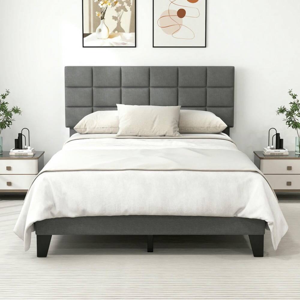 Alt View 1. Kadyn - Platform Bed Frame, Bedroom Bed Frame,Queen Size Modern Linen Bed Frame with Adjustable Headboard-Gray - Gray.