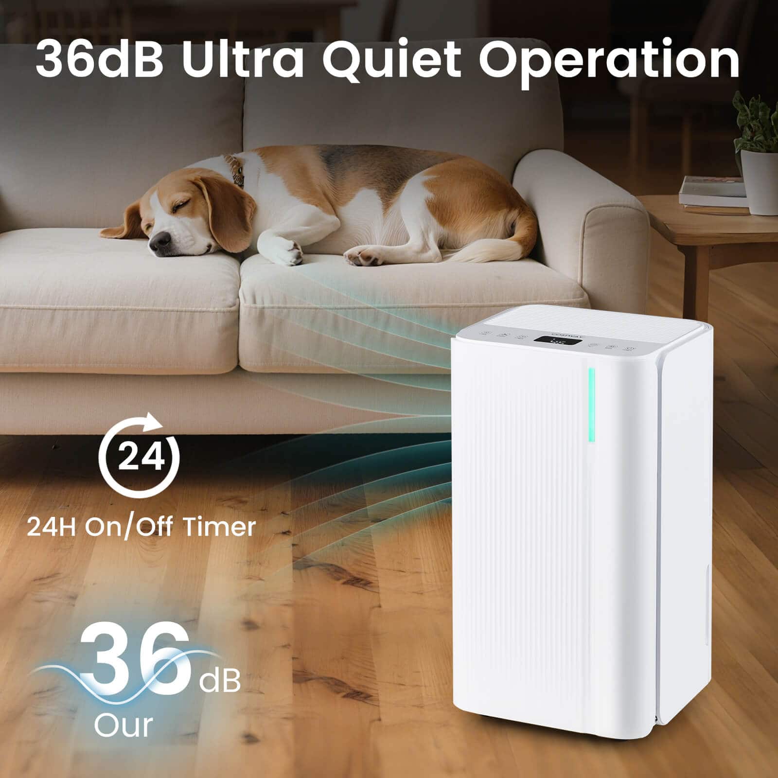 36dB Ultra Quiet Operation
24H On/Off Timer
36 dB Our