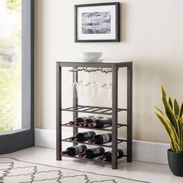 Kings Brand Furniture - Freestanding Floor Wine Rack Storage Table - Hold 20 Bottles with Glasses Holder - Dark Gray