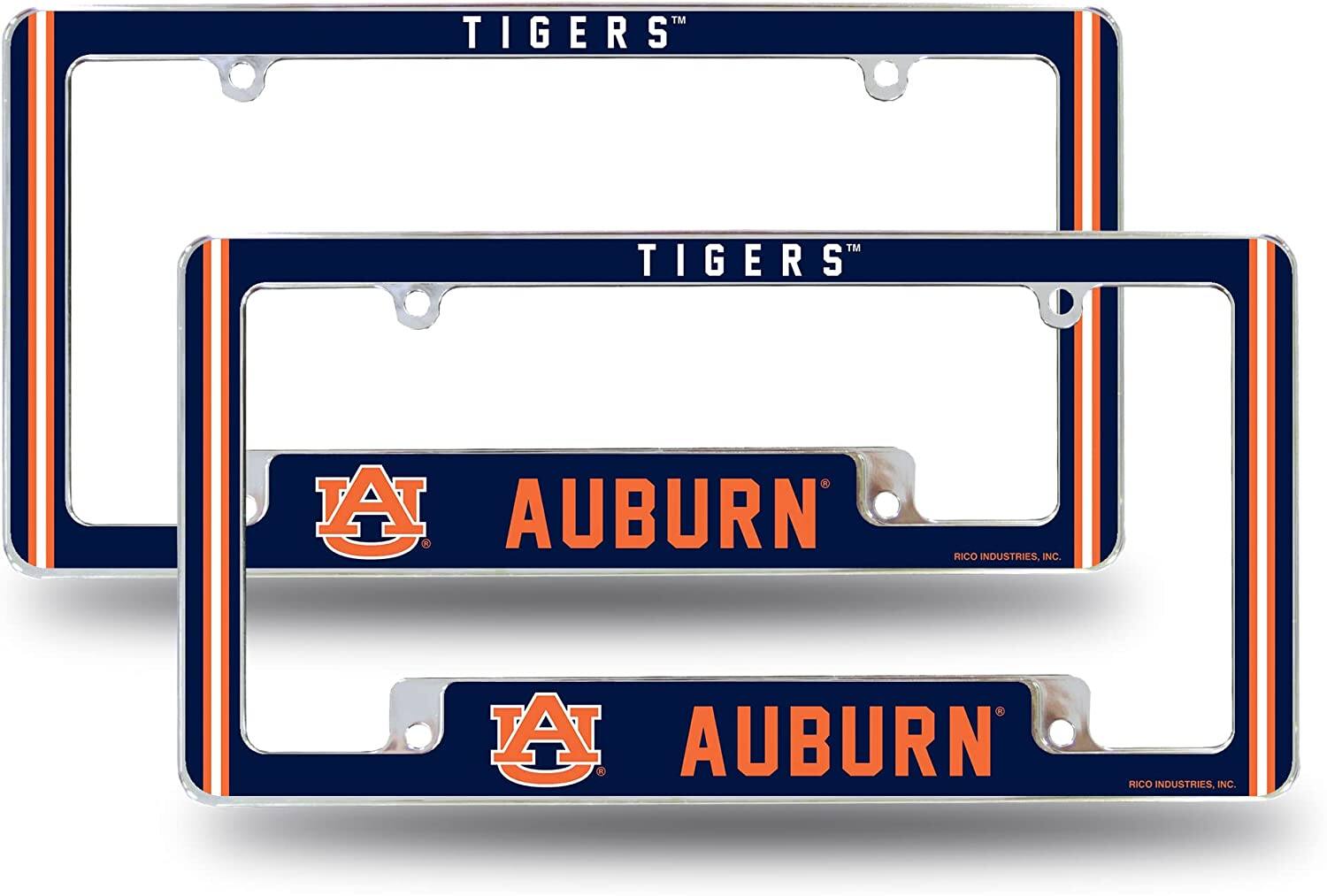 Auburn NCAA Tigers (Set of 2) Chrome Metal License Plate Frames with Bold Full Frame Design