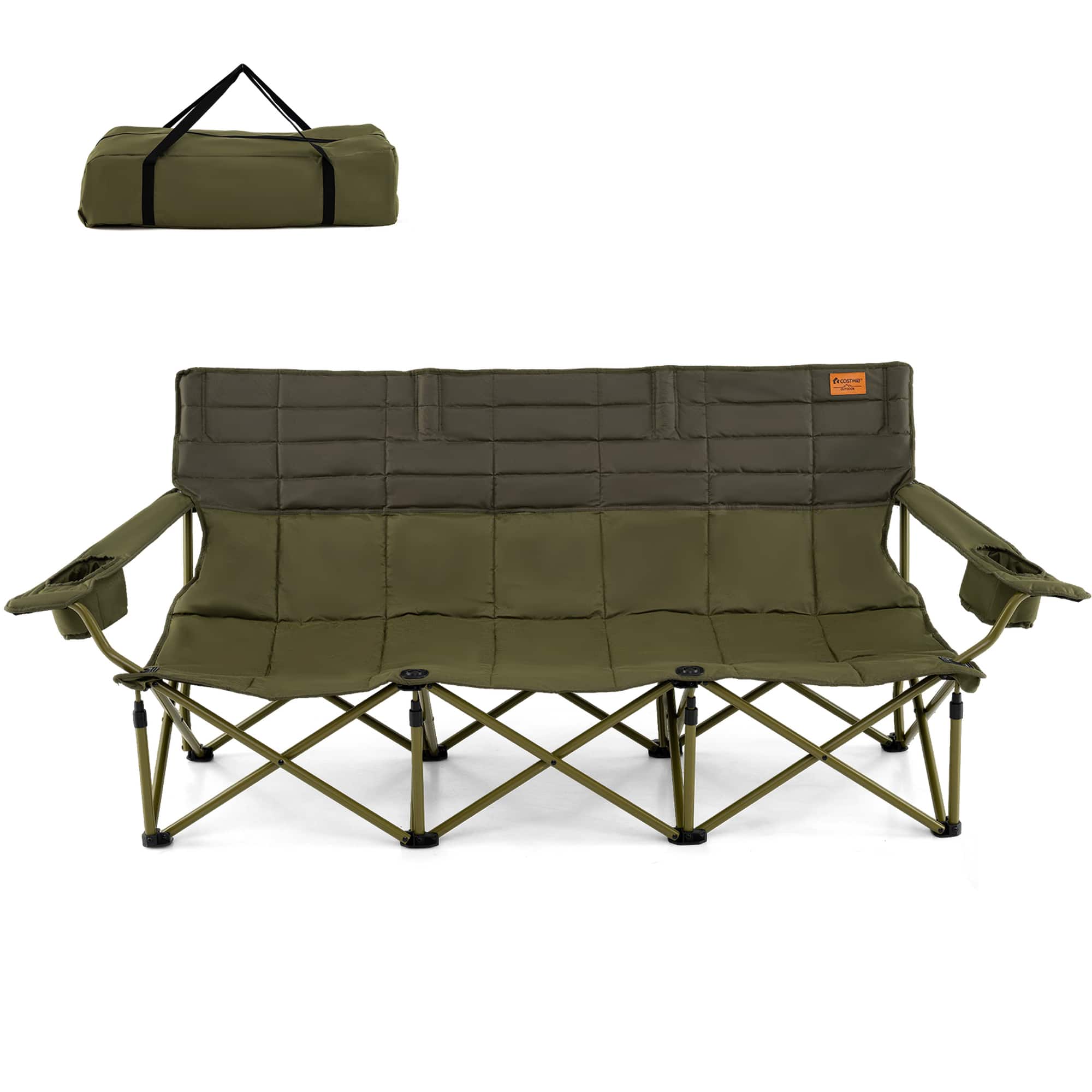 Front. Costway - Costway Oversized 3 Person Camping Chair Portable Folding Camp Couch with Adjustable Armrests - Green.