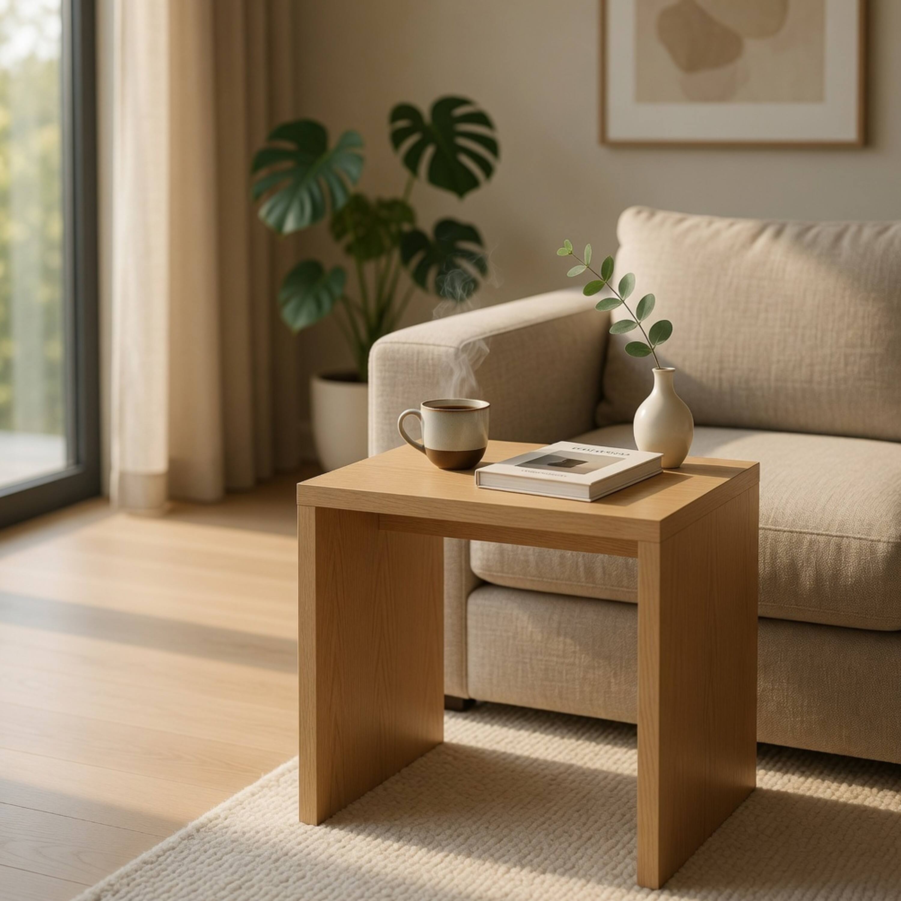 Alt View 7. Manhattan Lane - Kerra Square Side End Table, U-Shape Frame, Wood 24 Inch - Light Oak Brown.