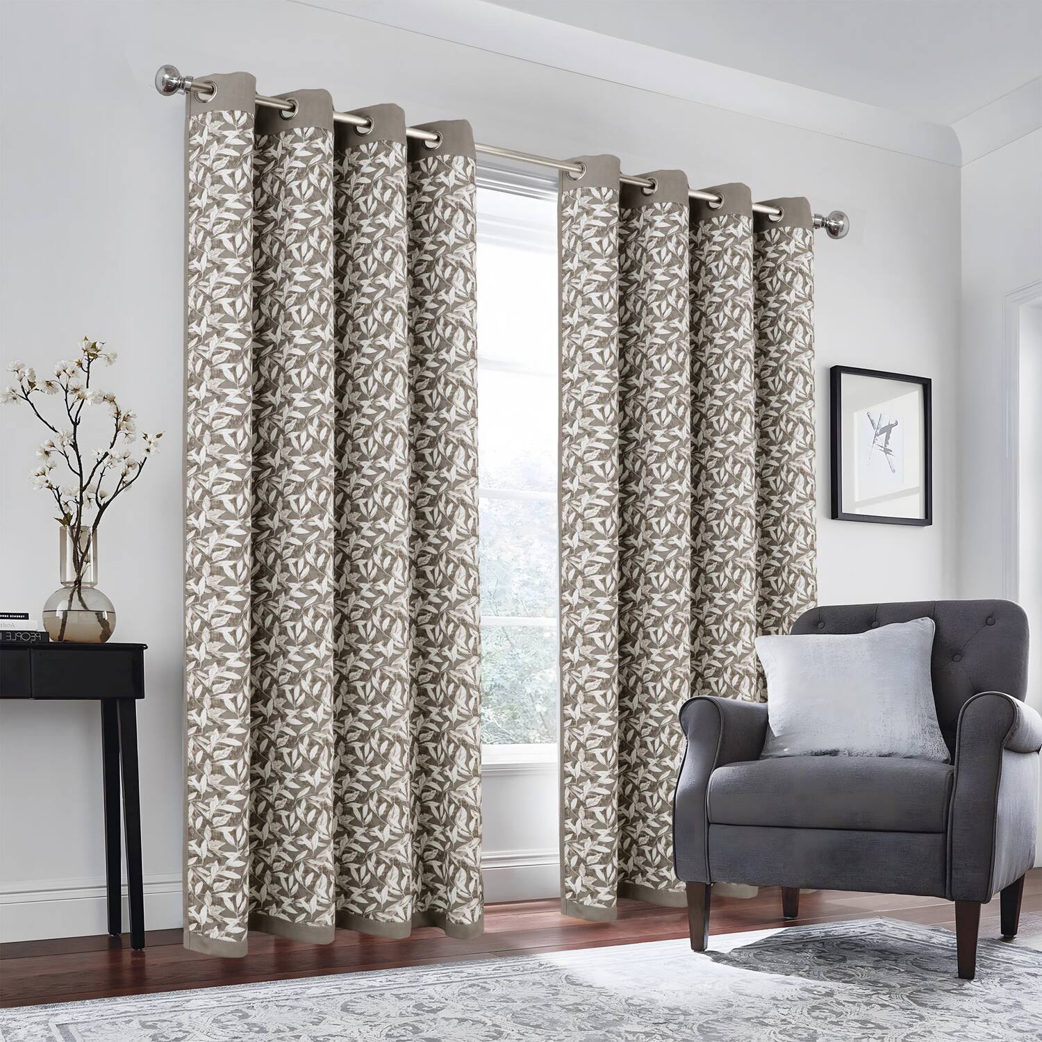 Angle. RT Designers Collection - RT Designers Collection 100% Polyester 190 GSM Marina Revisible Blackout Grommet Curtain Panel 54" x 84" Silver - Silver.