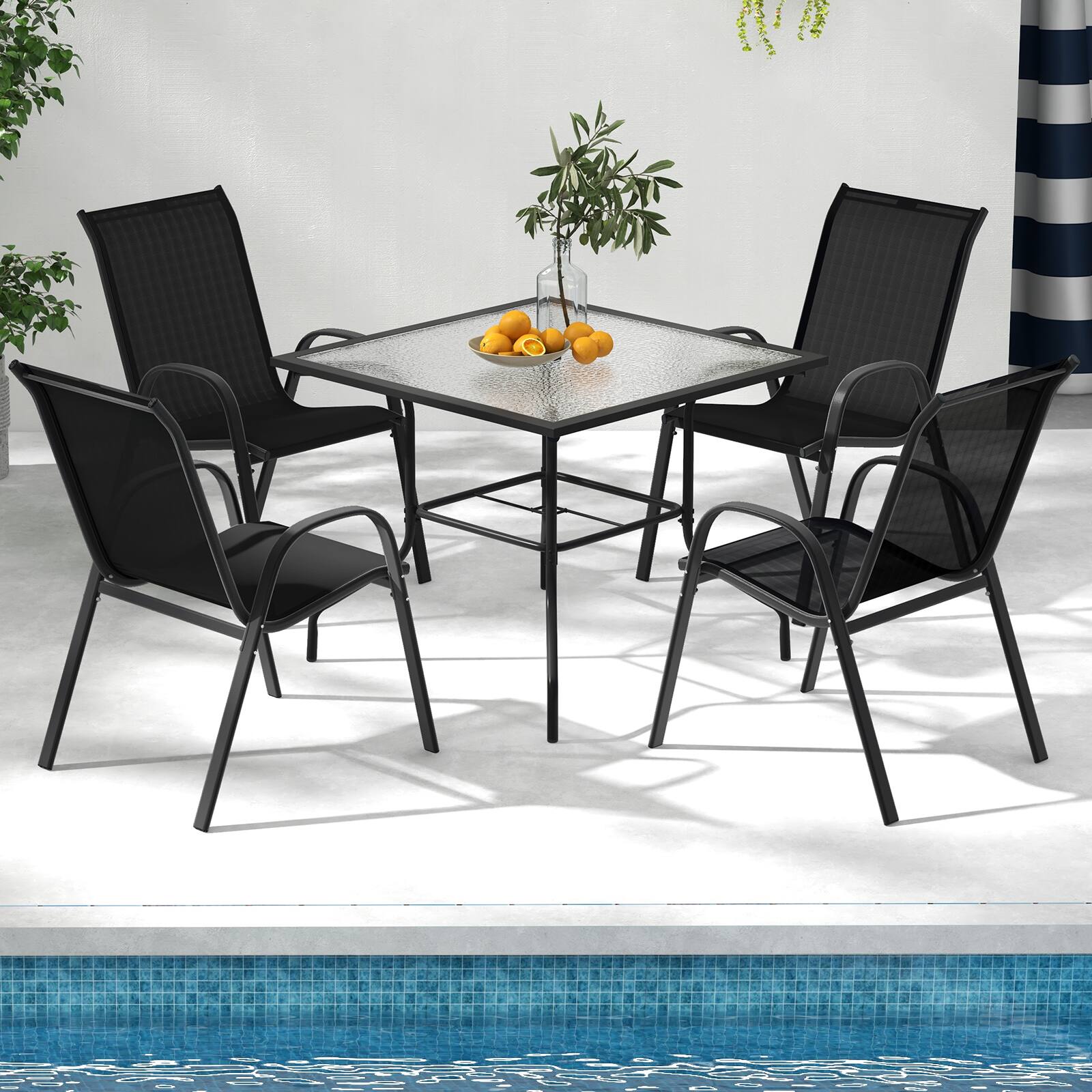 Alt View 3. Costway - Costway Set of 4 Patio Dining Chairs Stackable Armrest Space Saving Garden Black - Black/Grey.