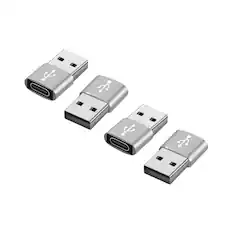 Front. Qixxronics - (4-Pack) USB to USB C Adapter,USBC Female to A Male OTG Charger Type C Converter for iPhone, iPad Air,Car,Samsung Galaxy - Silver.