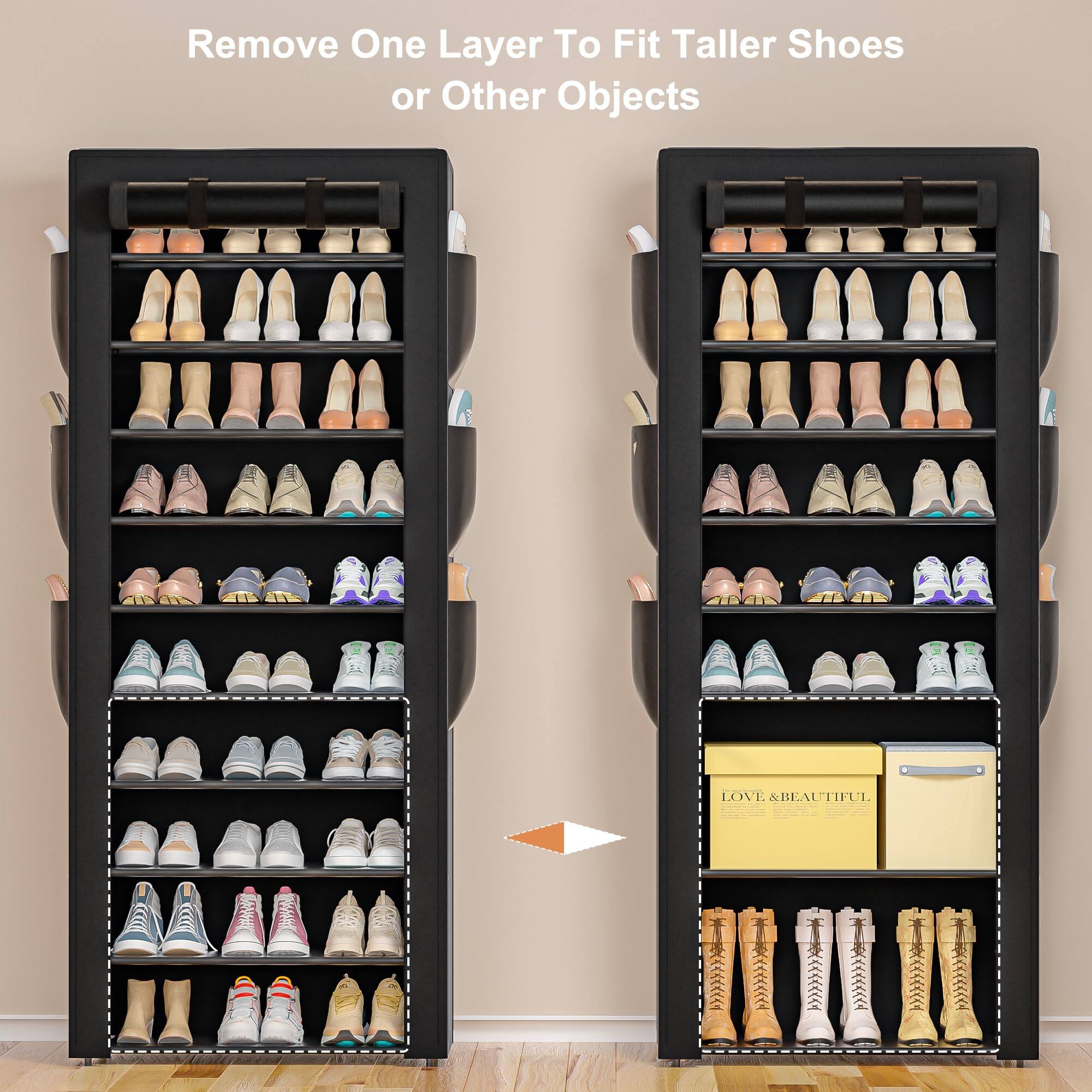 Remove One Layer To Fit Taller Shoes or Other Objects

LOVE & BEAUTIFUL