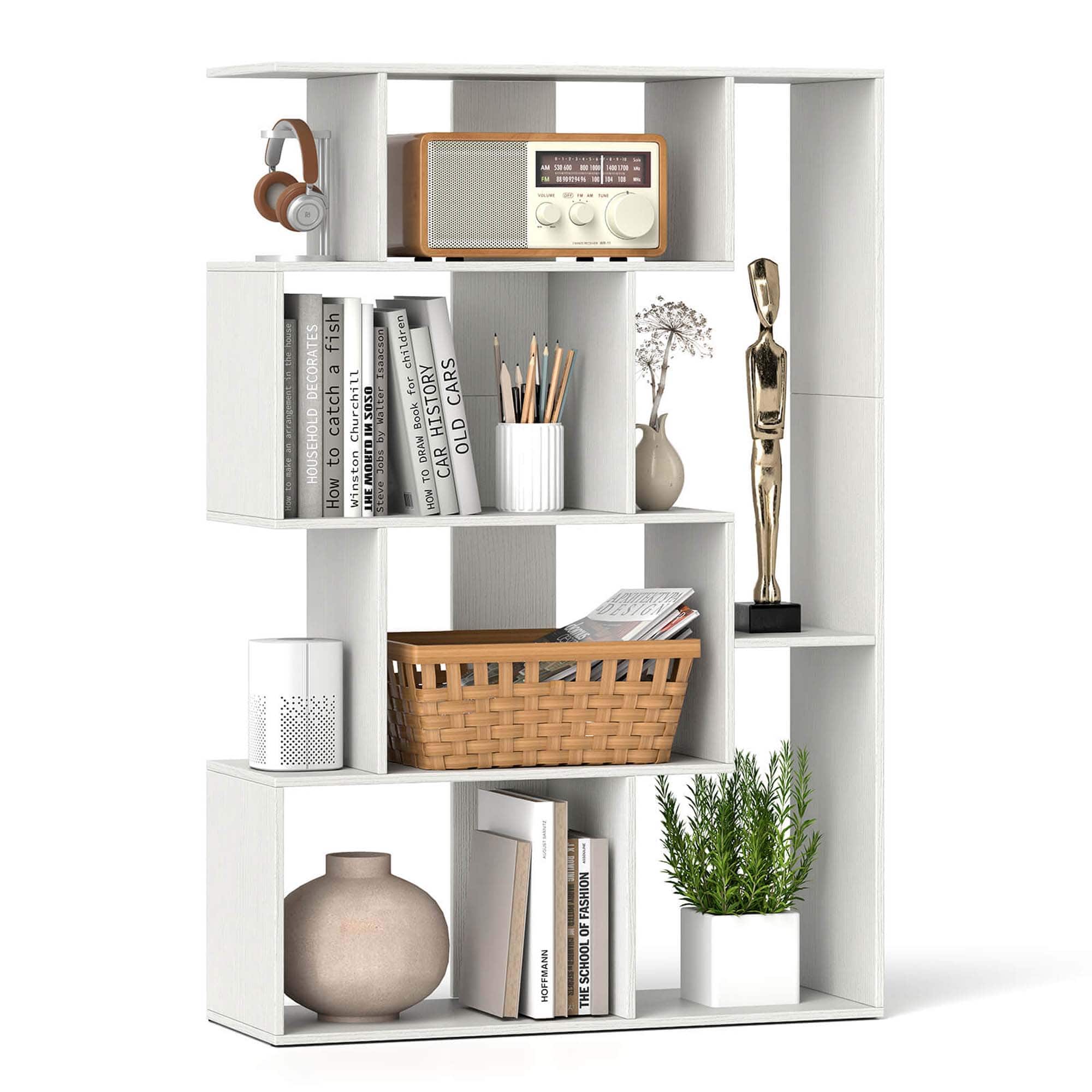 Costway - 47" Open-back Geometric Bookshelf Home 6-Cube Large Bookcase with Anti-tip Kits - White