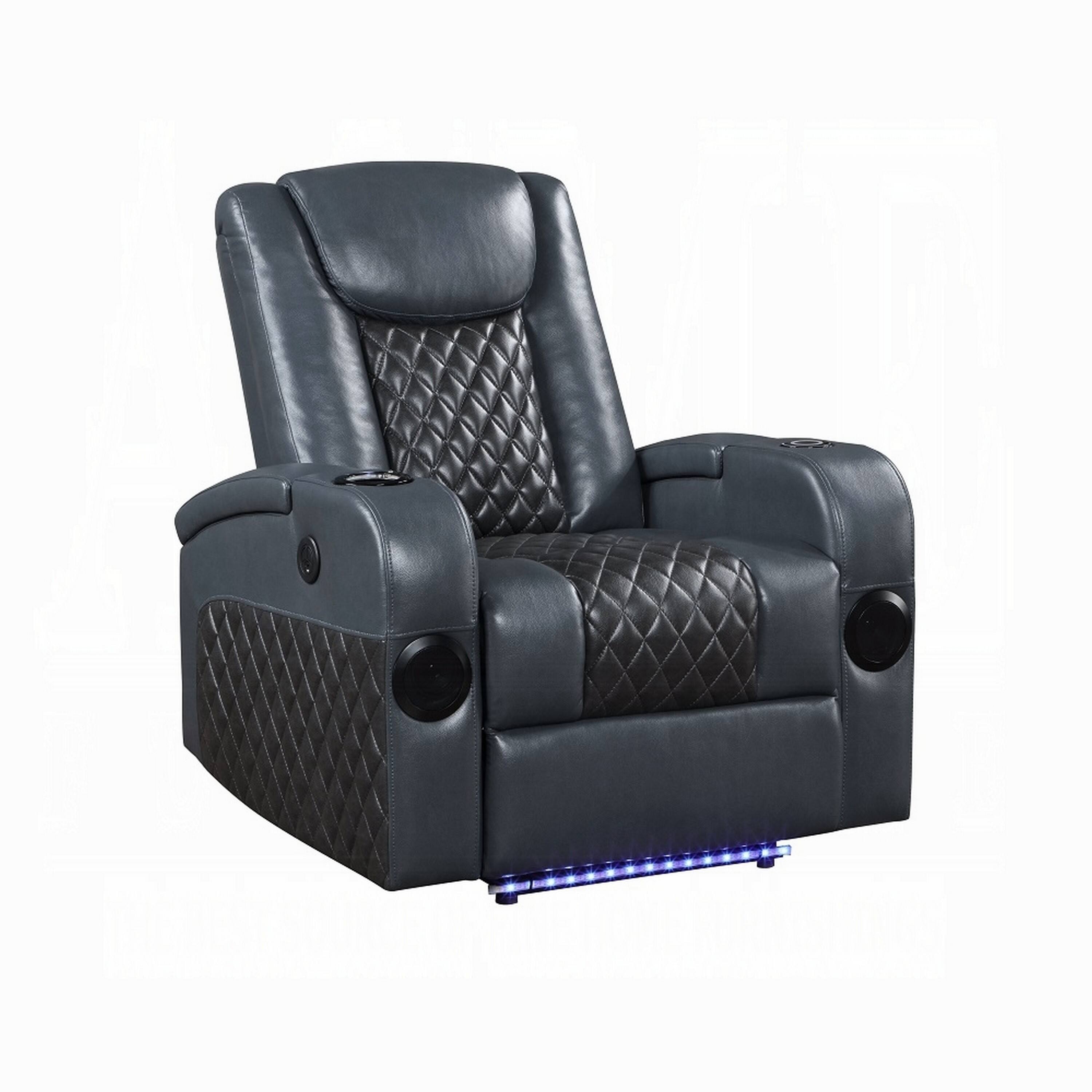 Front. Manhattan Lane - Liza Power Motion Recliner Chair, tooth  Faux Leather - Gray, Black.