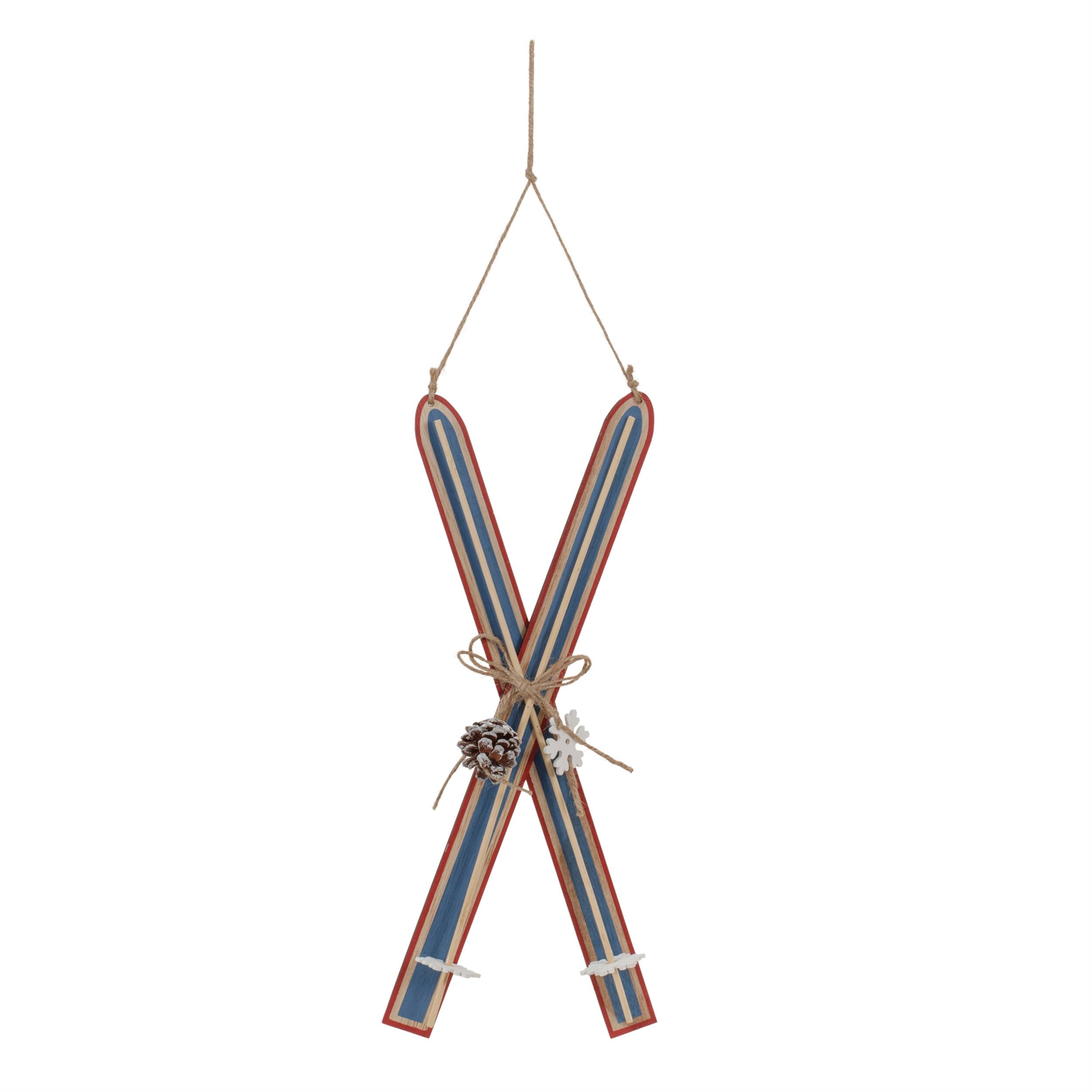 Angle. BreeBe - Wood Ski Ornament (Set of 2) - White, Blue.