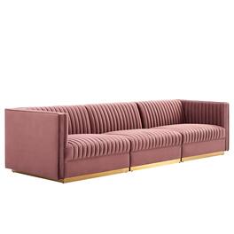 Sanguine Channel Tufted Performance Velvet 3-Seat Modular Sectional Sofa by Modway - Red