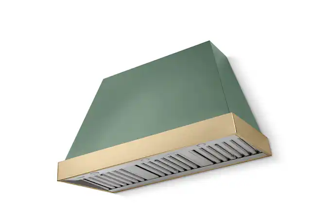 Front. AGA - AGA Euclid 48 x 30 Hood 1200 CFM_Mineral Green_ w. Brushed Brass Trim - Mineral Green.