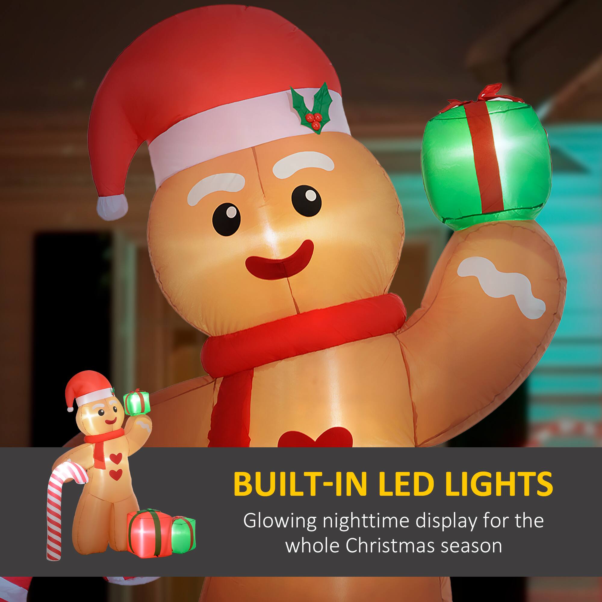 BUILT-IN LED LIGHTS: Glowing nighttime display for the whole Christmas season.