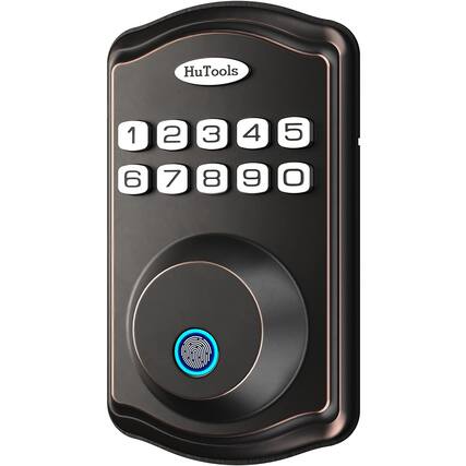 Front. ZACHVO - Oil-Rubbed Bronze Fingerprint Deadbolt, Keypad & Emergency Port - Black.