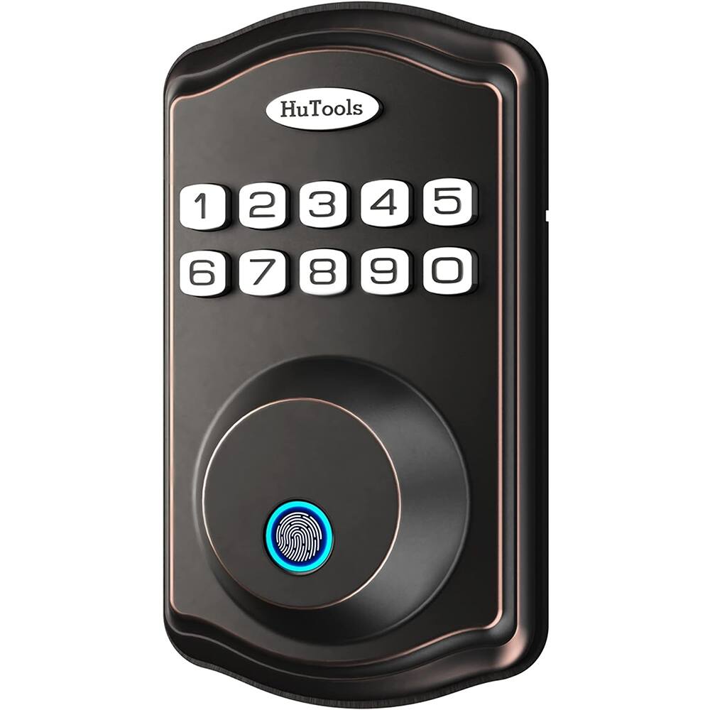 Front. ZACHVO - Oil-Rubbed Bronze Fingerprint Deadbolt, Keypad & Emergency Port - Black.