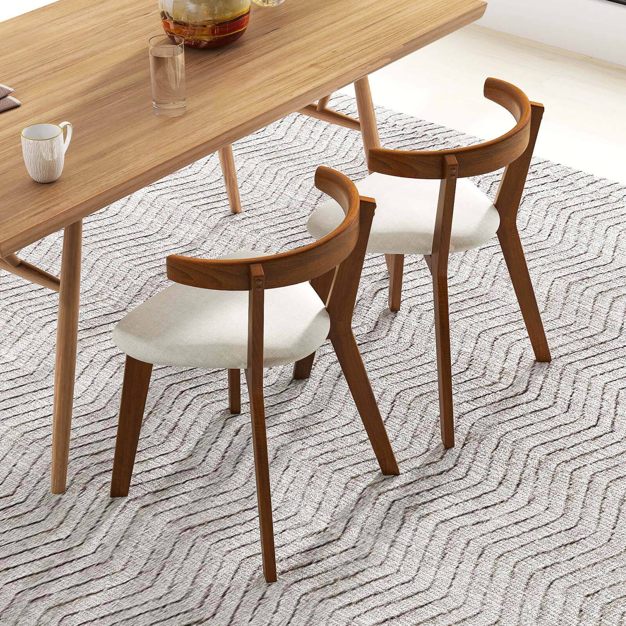 Alt View 4. Costway - Costway Space-Saving Wood Upholstered Dining Chair Set of 4 with Padded Seat & Curved Back - Walnut,White.