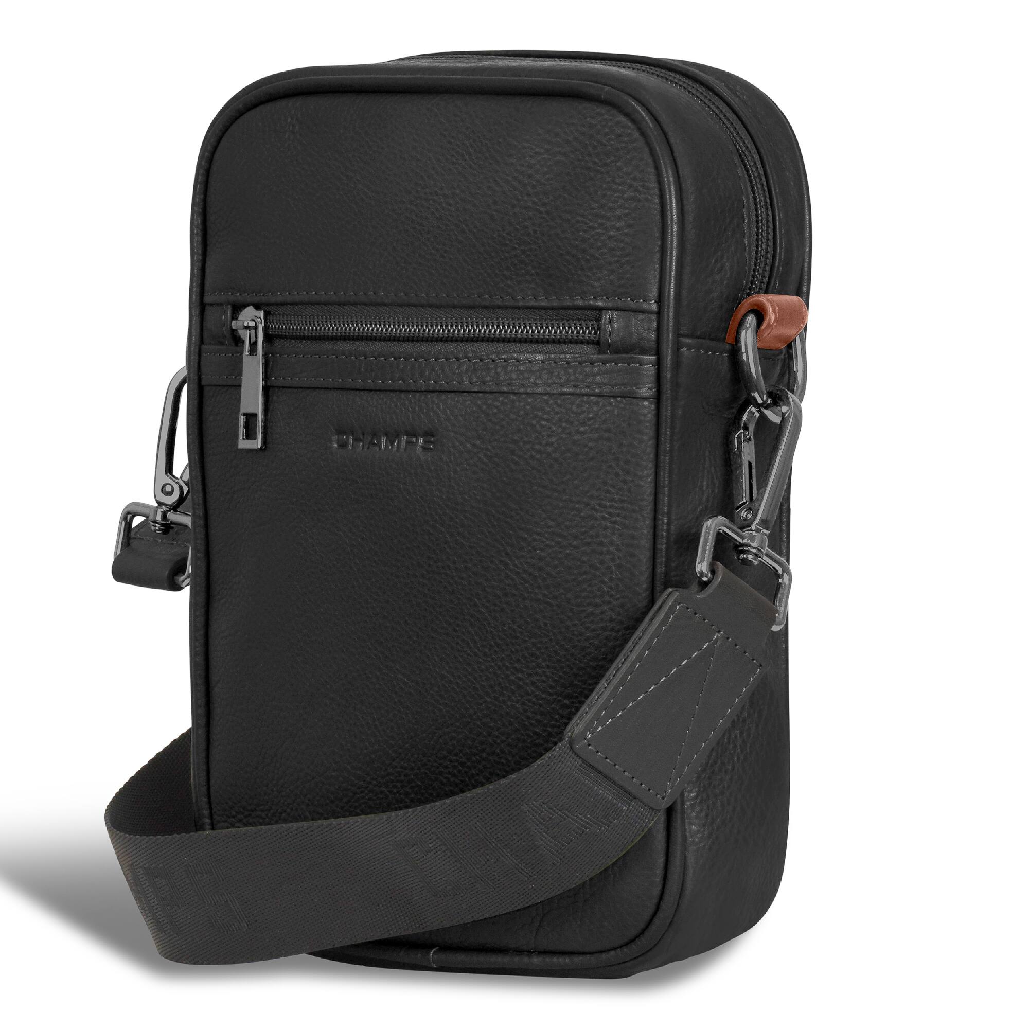 Left. Champs - Onyx Collection Leather Vertical Cross-Body Bag - Black.