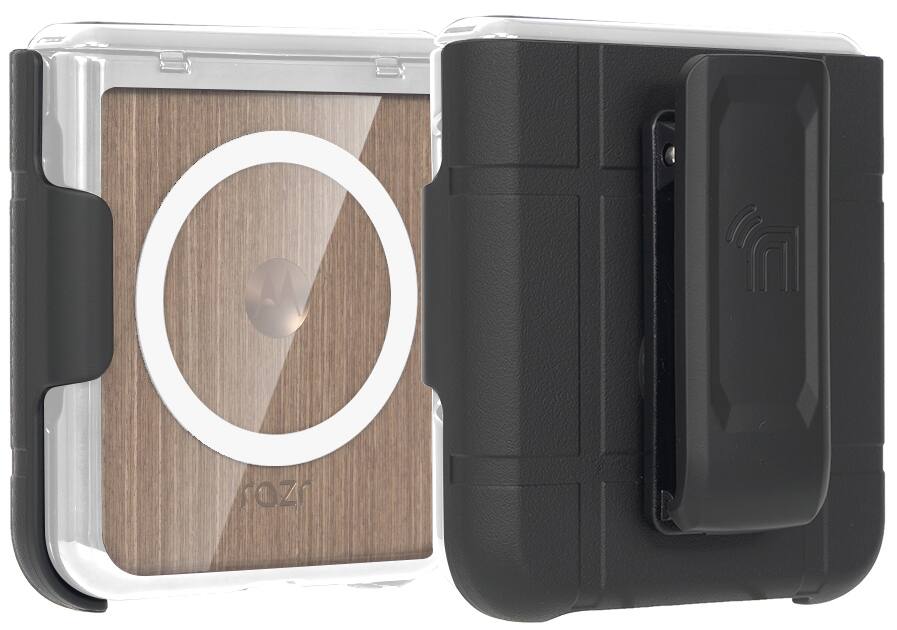 Alt View 2. Nakedcellphone - Combo for Motorola RAZR ULTRA 2025/2026 Flip Phone - Case with Built-In Screen/Hinge Protector and Belt Clip Holster - Silver.