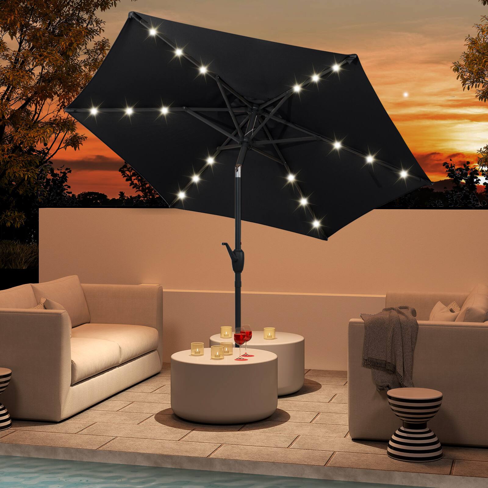 Alt View 2. Costway - Costway 7.5 ft Solar Powered Patio Umbrella with LED Lights Push Button Tilt Crank Handle - Black.
