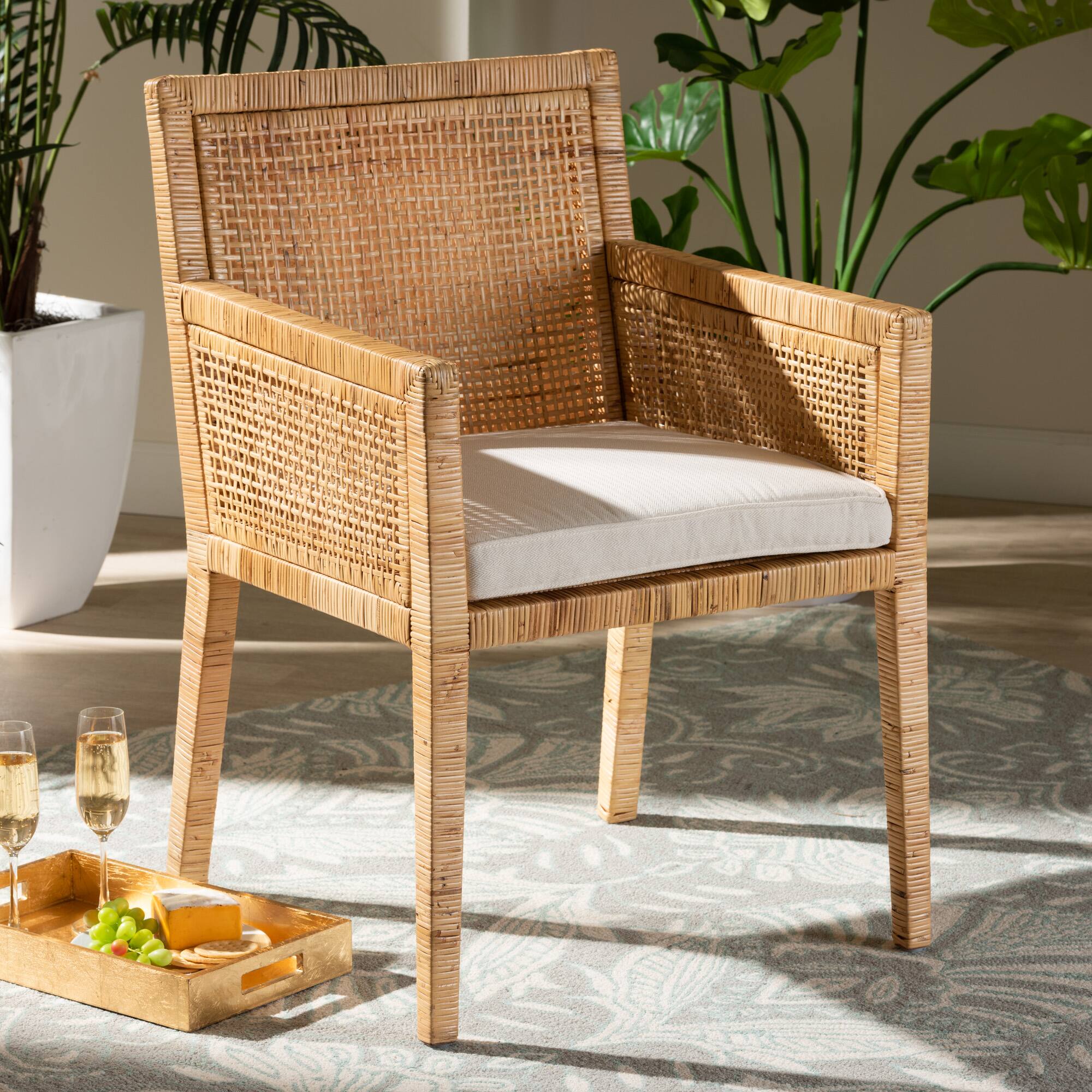 Alt View 4. bali & pari - Karis Modern and Contemporary Natural Finished Wood and Rattan Dining Chair - Natural/White.
