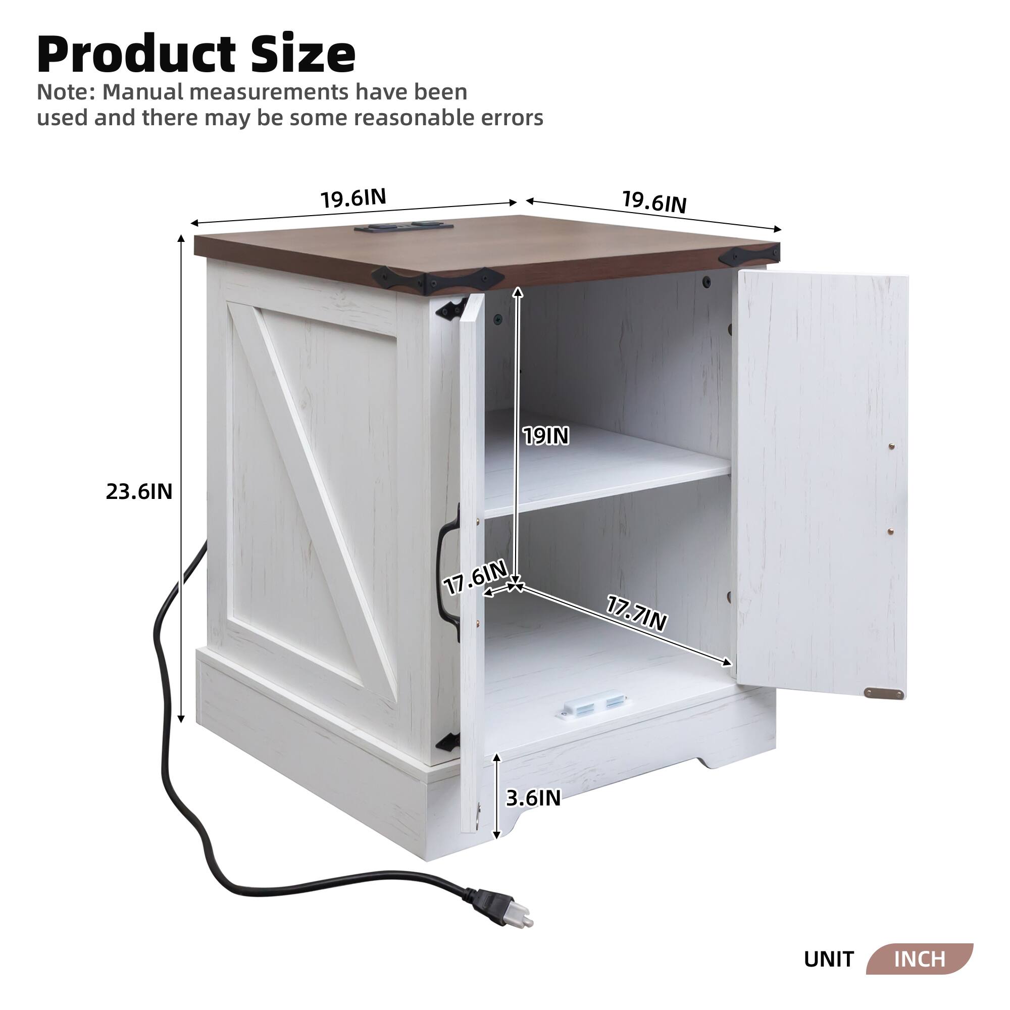Product Size

Note: Manual measurements have been used and there may be some reasonable errors

- 19.6IN
- 19.6IN
- 23.6IN
- 19IN
- 17.6IN
- 17.7IN
- 3.6IN

UNIT INCH