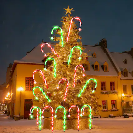 Front. Oumilen - Solar Candy Cane Lights 10-in-1 Red Green LED Christmas Pathway Lights.