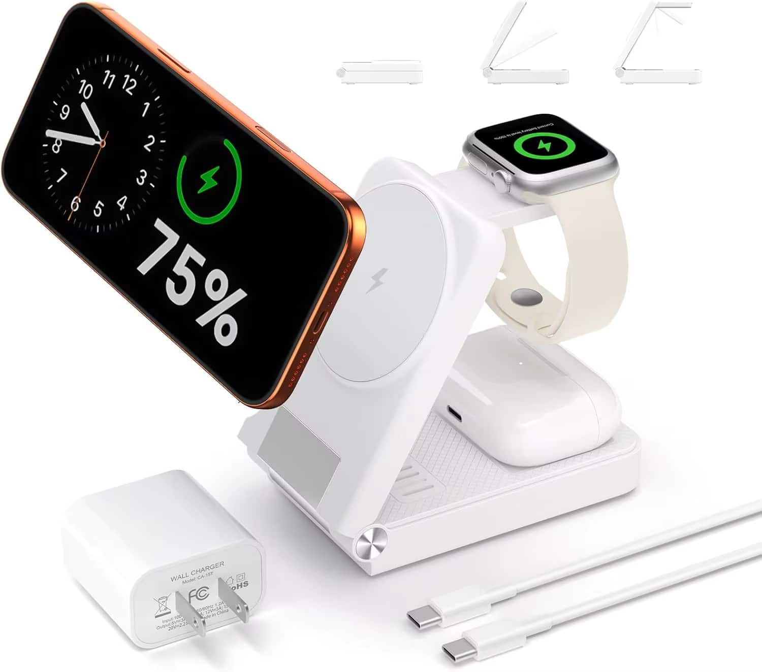 Luckbyte - 25W Foldable 3-in-1 Magnetic Wireless Charging Station, Ultra-Fast Travel Charger for iPhone, Apple Watch & AirPods