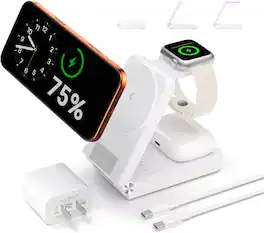 Luckbyte - 25W Foldable 3-in-1 Magnetic Wireless Charging Station, Ultra-Fast Travel Charger for iPhone, Apple Watch & AirPods