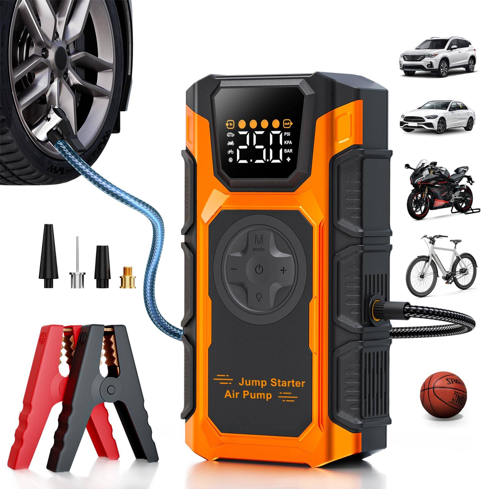 JETRANSPORT - Tire Inflator Portable Air Compressor 150 Psi Cordless Mini Pump For Car Bikes Balls With Gauge&auto Shutof - Default