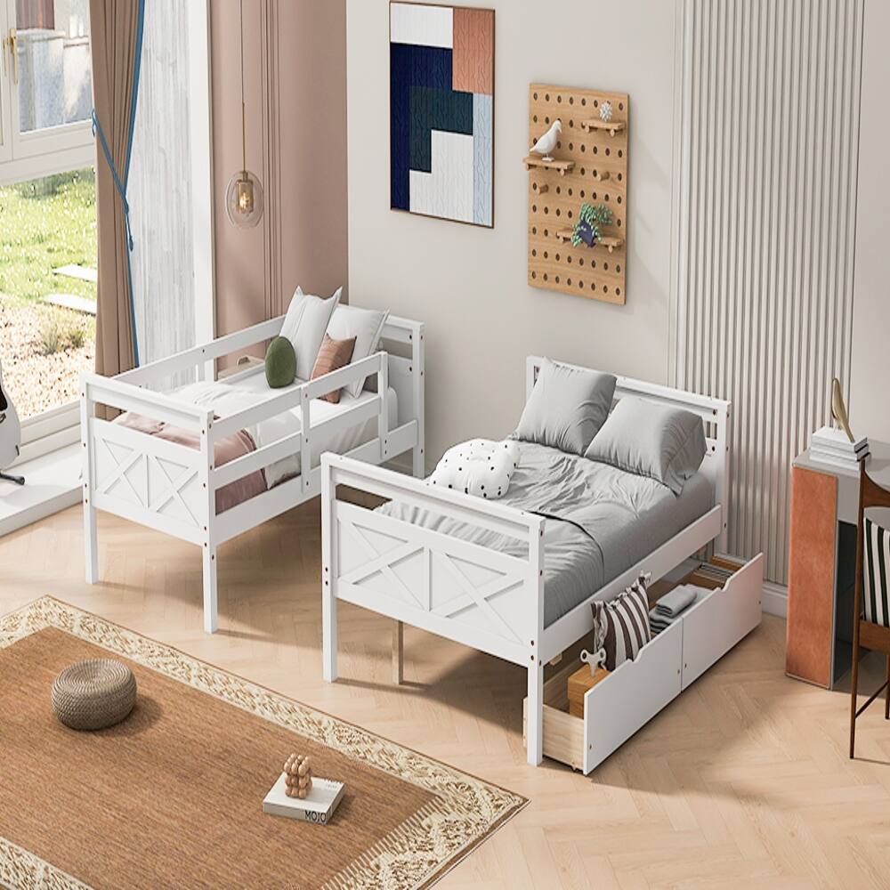 Alt View 1. Loheer - Loheer Twin Over Full Bunk Bed White with Drawers and Ladder - White.