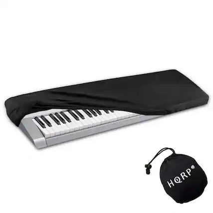 Front. HQRP - Elastic Spandex Keyboard Dust Cover with Storage Bag for Casio 61-76 Key Digital Pianos - Black.
