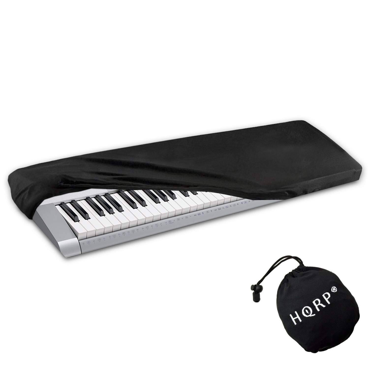 Front. HQRP - Elastic Spandex Keyboard Dust Cover with Storage Bag for Casio 61-76 Key Digital Pianos - Black.