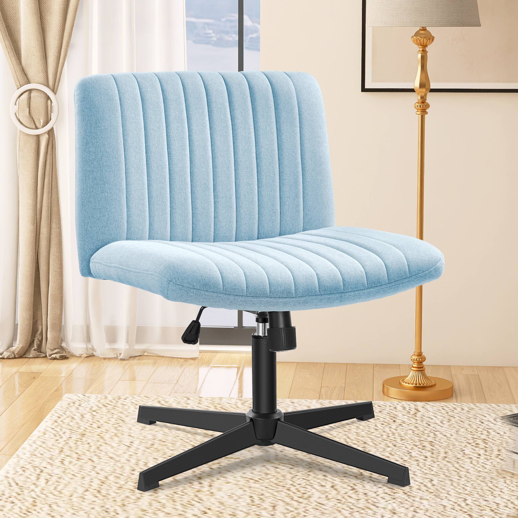 Alt View 4. KERDOM - Criss Cross Chair, Armless Office Chair, Vanity Chair Swivel Desk Chair No Wheels, Wide Makeup Chair Computer Task Chair - Light Blue.