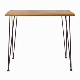 RYHNUYNE - Outdoor Industrial Counter Height Bar Table, Acacia Wood Top with Dark Metal Hairpin Legs for Patio Backyard Garden - Teak+ Black