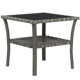 Outsunny - Rattan Side Table, Outdoor End Table with Storage Shelf, Aluminum Frame Square, Coffee Table with Tempered Glass Top - Mixed Gray