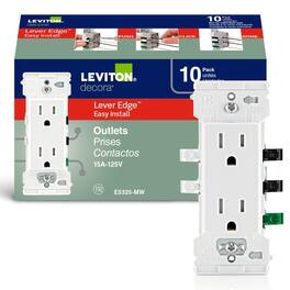 Leviton - Lever Edge 15 Amp Tamper-Resistant Duplex Outlet, 10-Pack (E5325-MW) - White