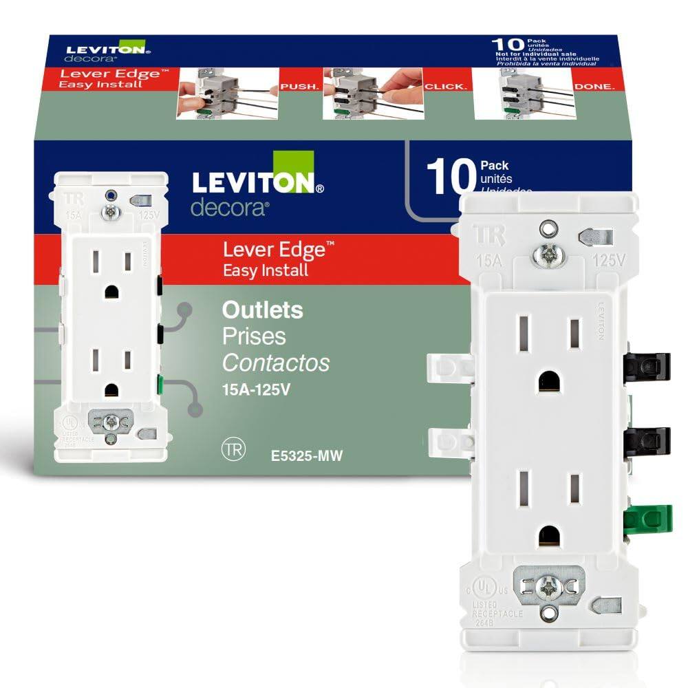 LEVITON decora Lever Edge Easy Install PUSH. CLICK. DONE. Pack 10 - Cs Na Eor Individual sate interdn - . venta ndovidiuene PoNNs - SEOA Anatrutduar TR 15A LEVITON 125V decora Lever Edge Easy Install Outlets Prises Contactos 15A-125V Pack 10 units TR 15A 125V LEVITON TR E5325-MW : U US LISTEO RECEPTACLE 2448