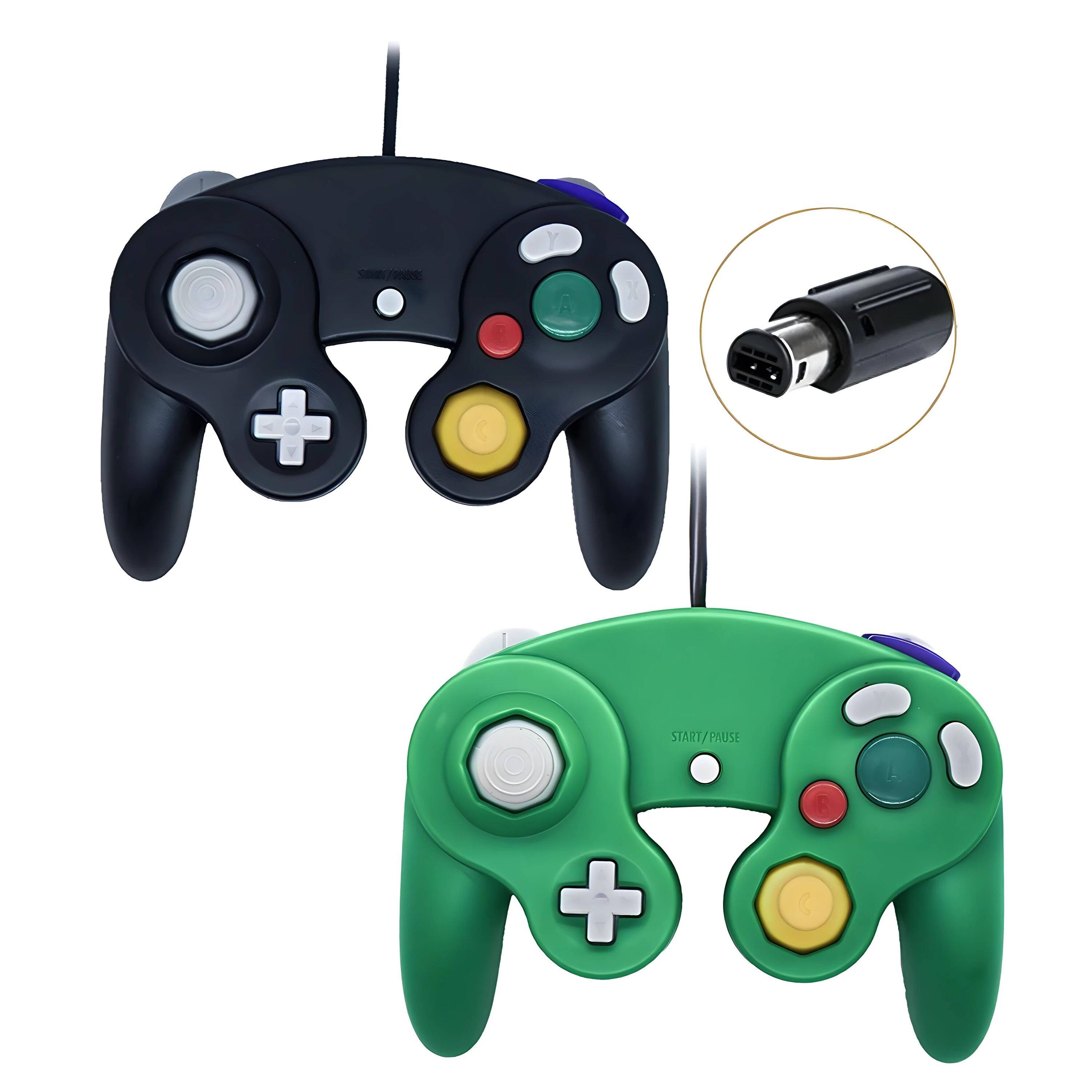 Angle. Kitcheniva - Wired NGC Controller Gamepad For Nintendo GameCube & Wii U Console 2 Pcs Black/Green - Black / Green.