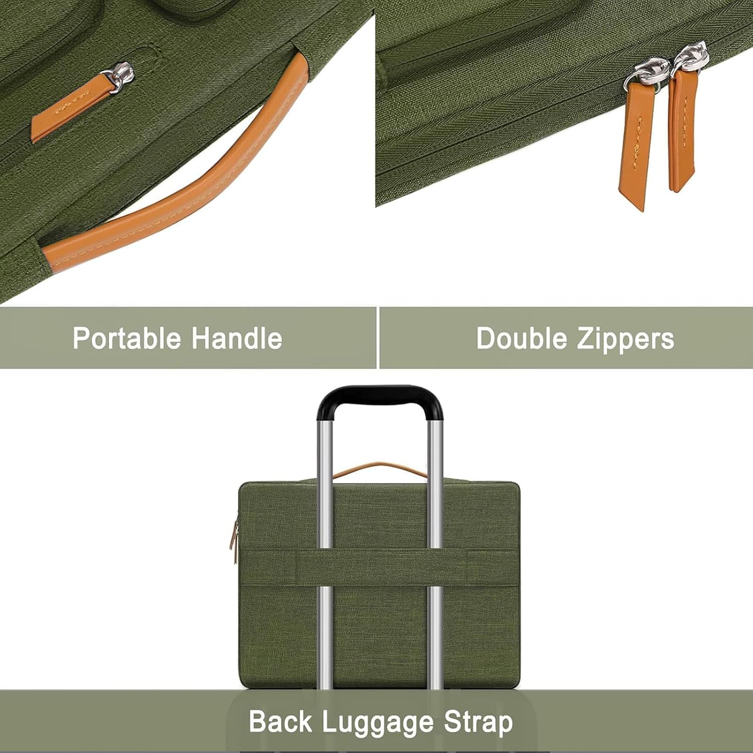 Portable Handle  
Double Zippers  
Back Luggage Strap