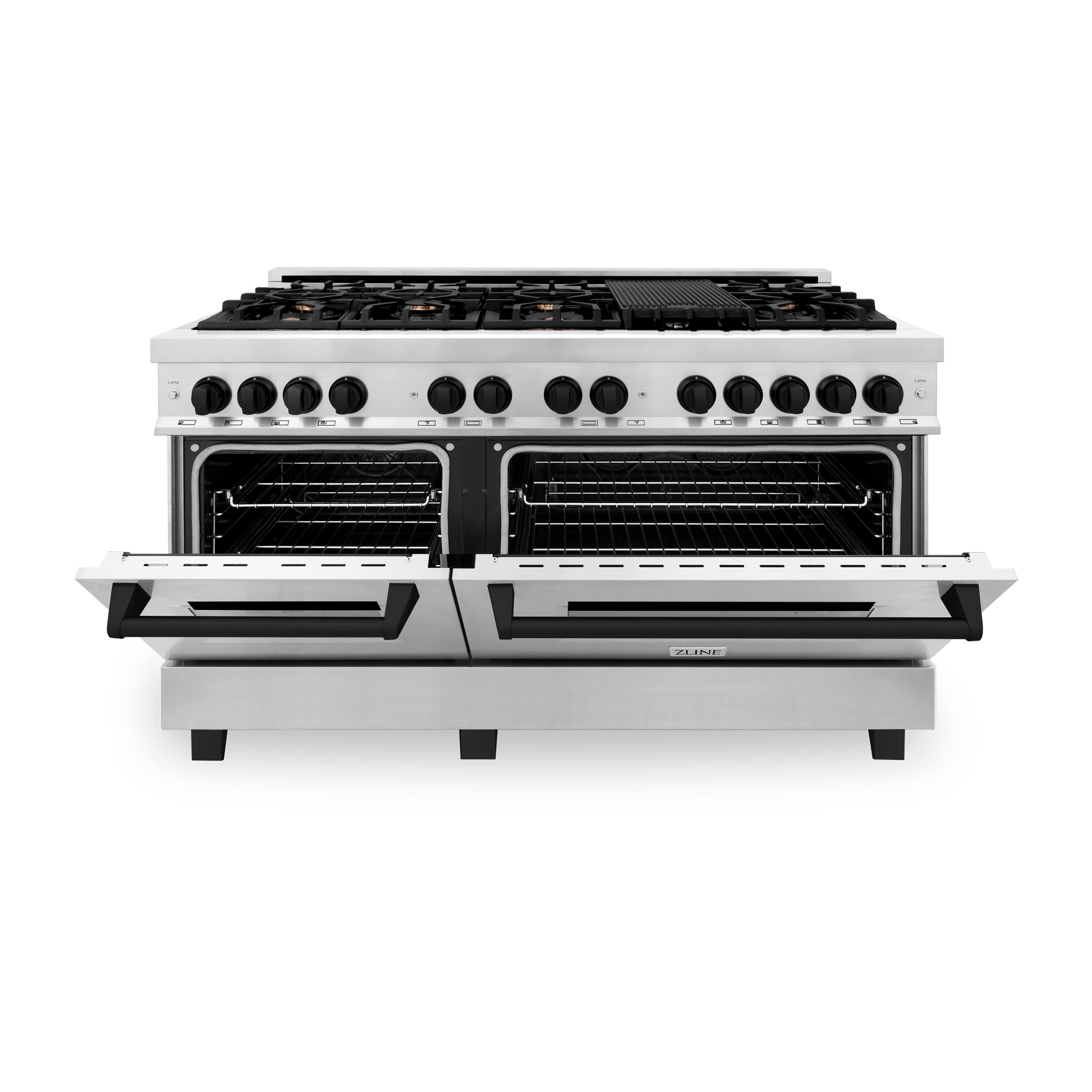 Angle. ZLINE - Autograph 60" Legacy Dual Fuel Range w/ 9 Burners & Matte Black Accents (RAZ-60-MB) - Multicolor.