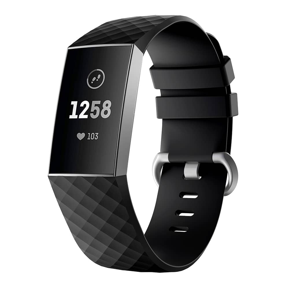 StrapsCo - Active Band Silicone Rubber Watch Strap For Fitbit Charge 3 & Charge 4 (Medium-Long) - Black