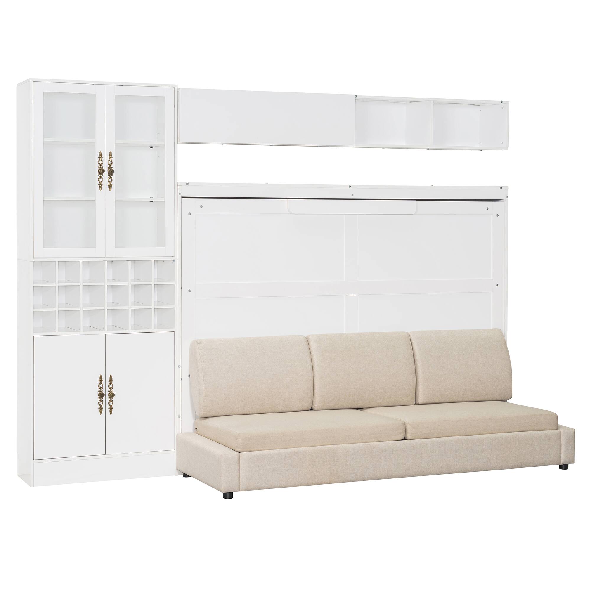 Alt View 10. Tiramisubest - Full Size Murphy Bed with Sofa, Shelves, USB & Light, White, 114"x63"x84", 455 lbs - White.