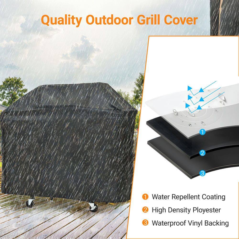 Quality Outdoor Grill Cover

1. Water Repellent Coating
2. High Density Polyester
3. Waterproof Vinyl Backing