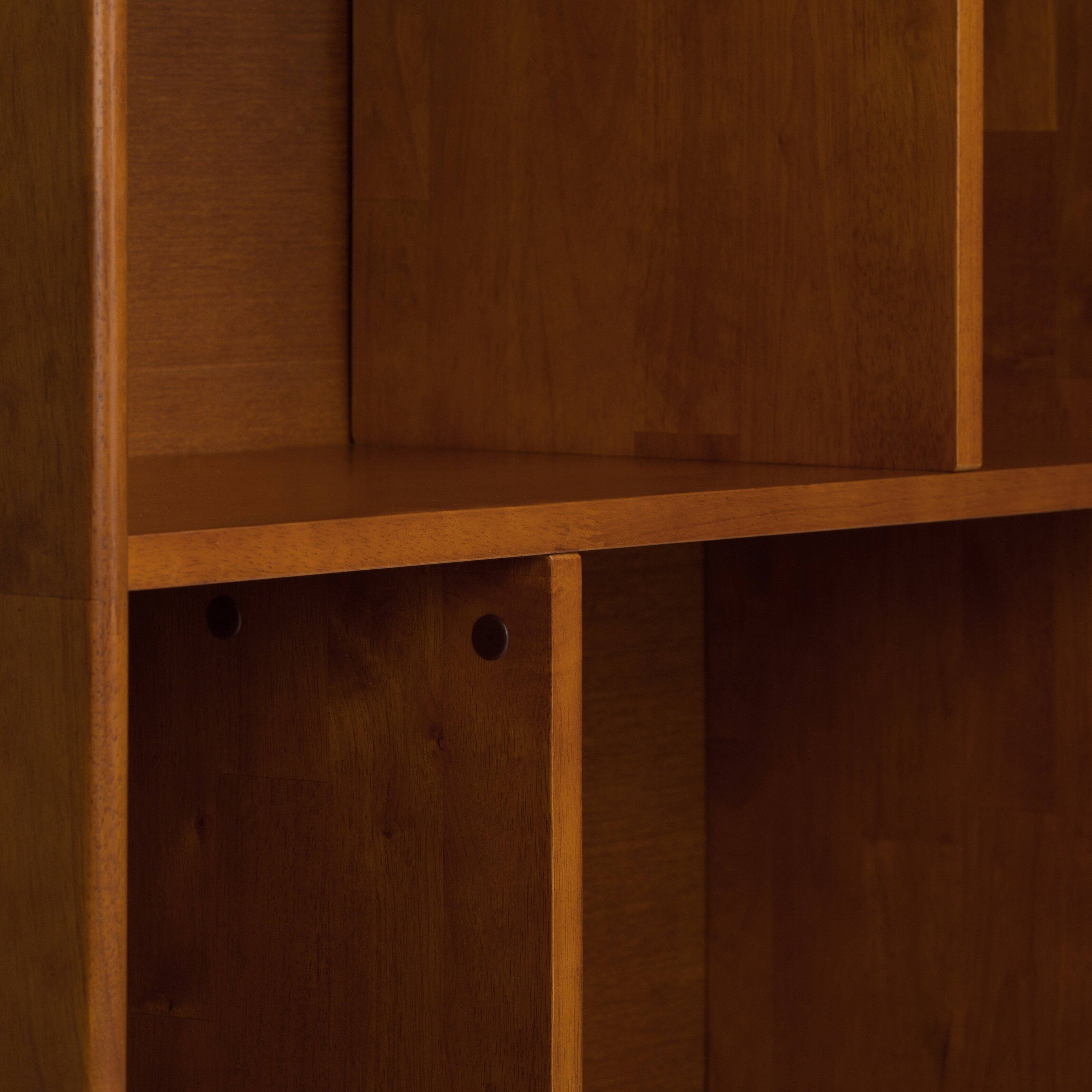 Angle. TinyHomie - Draper Mid Century Wide Bookcase and Storage Unit Teak Brown.