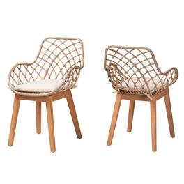 bali & pari - Ballerina Modern Bohemian Rattan and Finished Wood 2-Piece Dining Chair Set - Greywash/Natural Brown/White