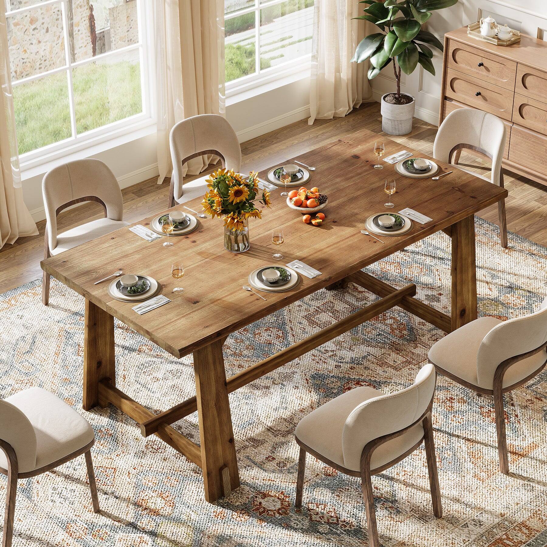 Alt View 1. Tribesigns - Farmhouse Solid Wood Dining Table with Rectangular Top for Dining Room and Kitchen - Brown.