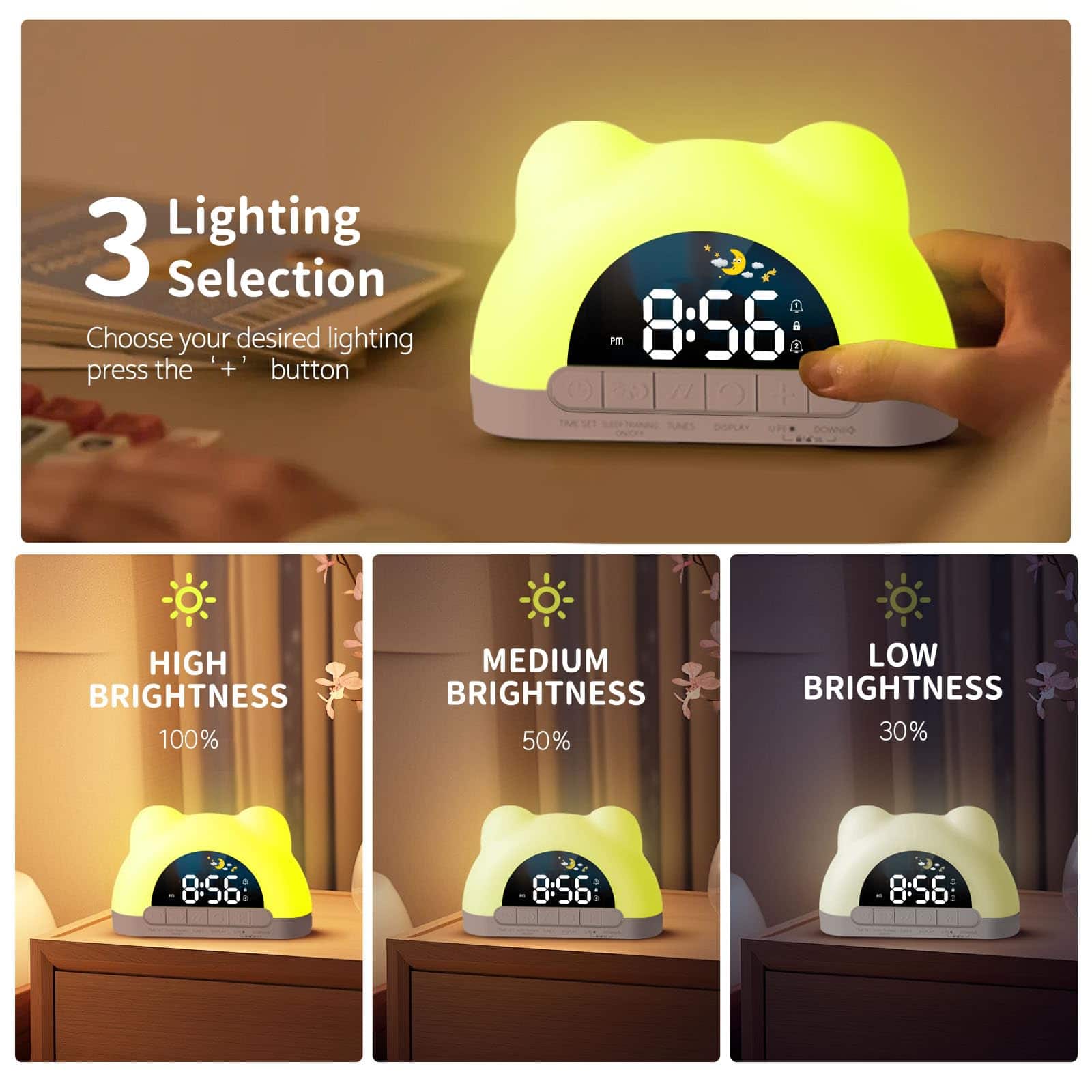 Dazzed Corner Alarm Clock with 12 Colors Night Light, Sound