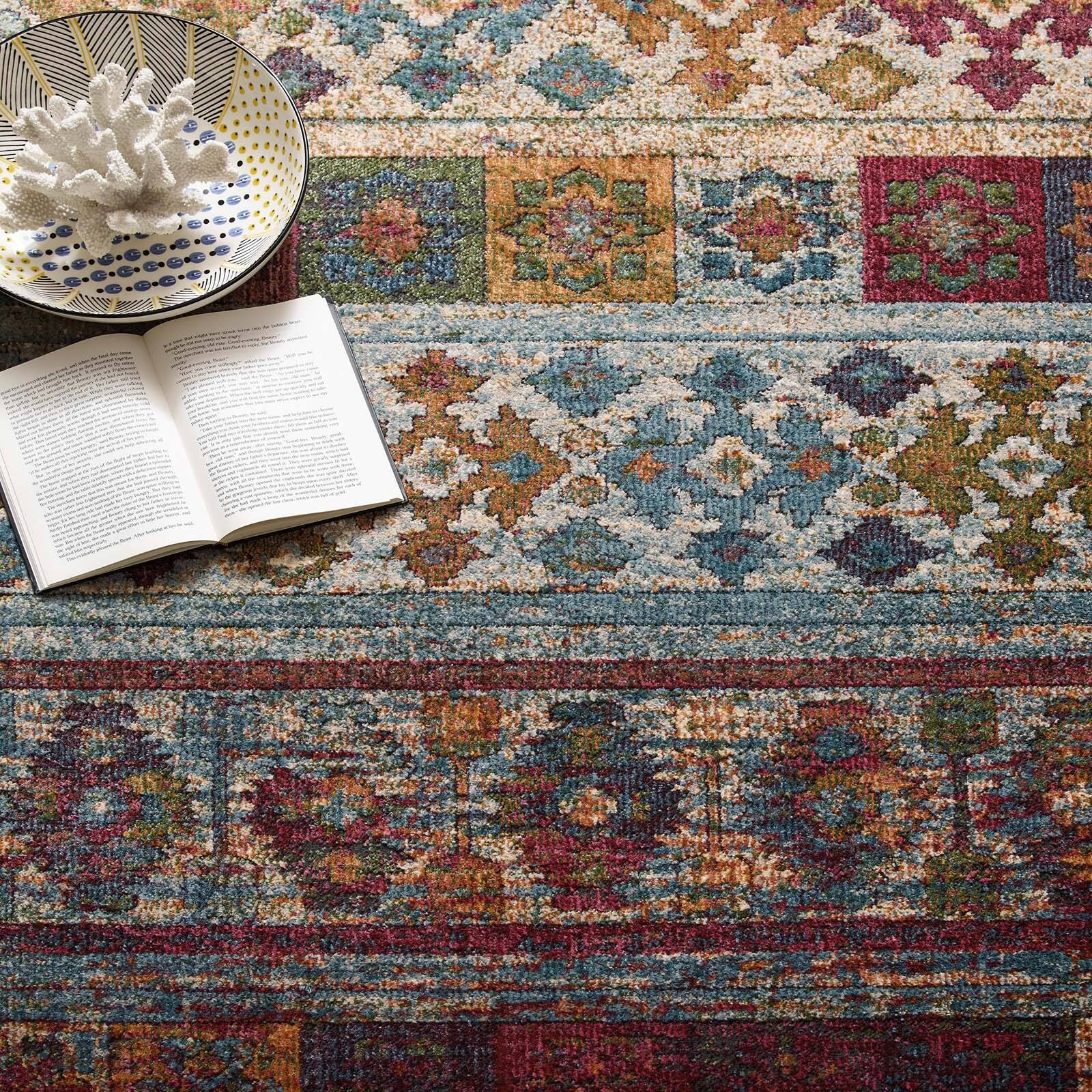 Modway Tribute Nala Distressed Vintage Floral Lattice Area Rug ...