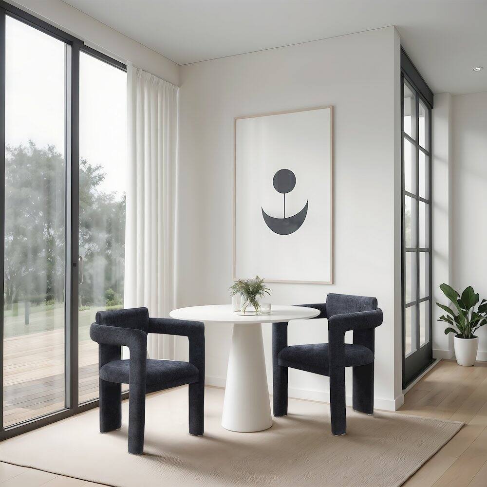 Alt View 1. Meridian Furniture - Brenda Black Chenille Fabric Dining Chair, Set of 2 - Black.