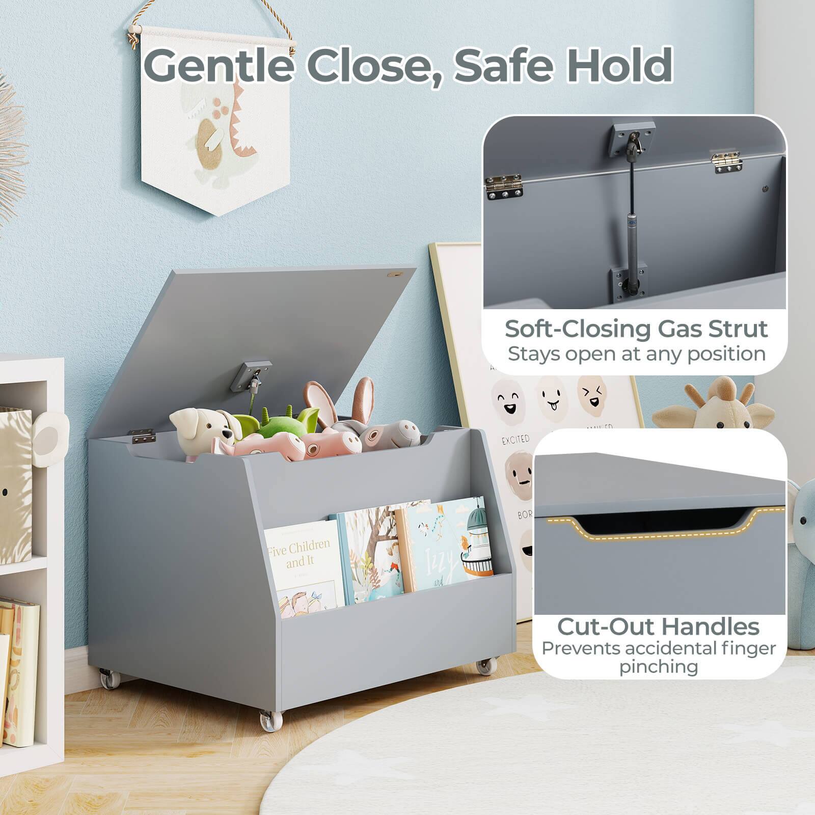 Gentle Close, Safe Hold

Soft-Closing Gas Strut  
Stays open at any position

Cut-Out Handles  
Prevents accidental finger pinching